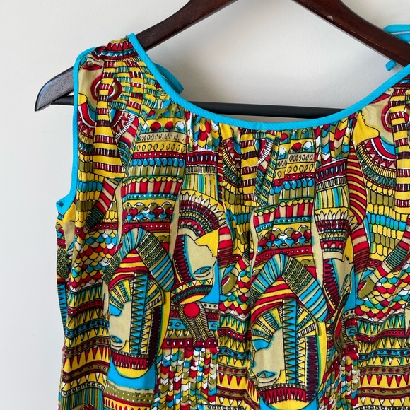 VINTAGE 80s Egyptian Tunic-Style Brightly Colored Shirt with Shoulder Ties - Picture 8 of 8